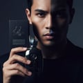 Lelaki Melayu dengan separuh wajah dalam bayang memegang Hercules