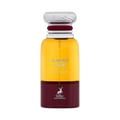 Perfume bottle with yellow and red design on a white background
