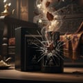 Opulence Leather product packaging with a cracked glass effect on a wooden surface.