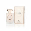 Perfume bottle and packaging of 'Pride' on a white background