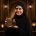 wanita berhijab malaysia pegang oud maluky gaya elegan gelap arab