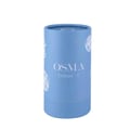 Blue cylindrical container with 'OSMA' branding on a white background