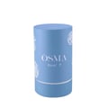 Blue cylindrical container with 'OSMA' branding on a light gray background