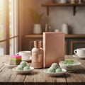 Qissa Delicious di meja kafe bersama dessert – minyak wangi manis Malaysia