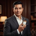 Lelaki Malaysia memegang Rich Santal Emir, gaya maskulin elegan
