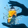 Unisex perfume bottle floating on coral-lit shallow pool tropical Malaysia – Al Barari Coral