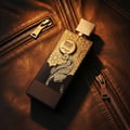 Men’s perfume bottle on leather jacket amber reflection Malaysia