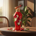 Hawwa Red 100ml EDP by Zimaya –Decorative red bottle with flowers on a wooden table, brand 'zingaya' visible