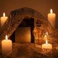 Women’s luxury perfume bottle in golden lace with candlelight amber glow Malaysia – Infrad Luxe