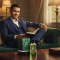 Malay man with Oscar by Zimaya perfume box in velvet lounge soft light luxury men scent Malaysia