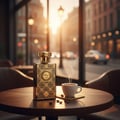 Siada Nova by Zimaya perfume bottle beside espresso on café table luxury lifestyle fragrance Malaysia