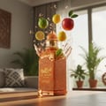 Perfume bottle with intricate design on a warm gradient background
