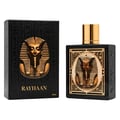 Rayhaan Pharaoh by Rayhaan 100ml EDP Unisex — Black perfume box and bottle featuring a gold pharaoh mask design, with hieroglyphics on the box.