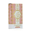 Ard Al Zaafaran Pink Blush Shams Al Emarat Khususi 50ml Perfume — Pink glass perfume bottle with gold spray nozzle and cap, label shows Arabic script and English text, isolated on white background.