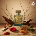 Lattafa Sheikh Al Shuyukh Supreme by Lattafa 100ml — A blue and green faceted glass perfume bottle with a gold textured cap sits next to its blue and light blue patterned box, which features an image of a man in traditional headwear. | Lattafa Sheikh Al Shuyukh Supreme by Lattafa 100ml — Botol kaca berfaset biru dan
