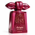 Asdaaf Sougha — Red perfume bottle with gold speckles and ornate floral embossed box with a red bow