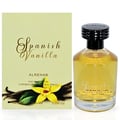 Al Rehab Spanish Vanilla Eau De Parfum 100ml — A clear glass perfume bottle with golden liquid and a black cap sits in front of its cream-colored box, which features a yellow orchid and vanilla bean illustration. | Al Rehab Spanish Vanilla Eau De Parfum 100ml — Botol minyak wangi kaca jernih dengan cecair keemasan dan