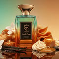 Bujairami Vanilla Dream — Perfume bottle with gradient orange-blue box, gold cap, and black label