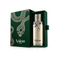 French Avenue Vulcan Vox — Botol minyak wangi emas dengan ular perak melilit lehernya, diletakkan sebelah kotak hijau gelap berhias ular emas dan mata permata hijau.